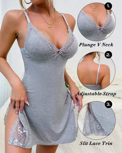 Women's Sexy Lace Side Slit Modal Suspender Nightdress