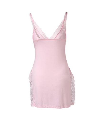 Women's Sexy Lace Side Slit Modal Suspender Nightdress