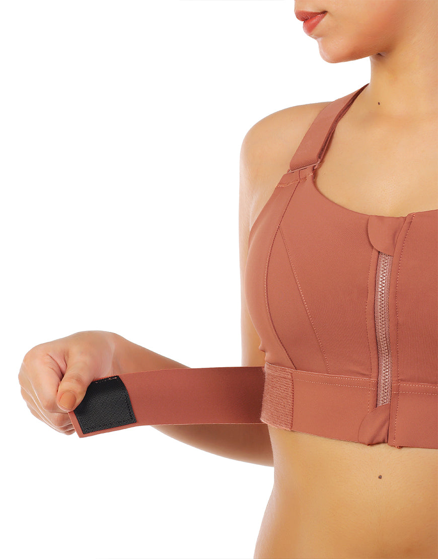 Pack of 3, PREMIUM QUALITY FRONT CLOSURE PADDED HIGH IMPACT SPORTS BRA WITH ADJUSTABLE WAIST BAND-RUST