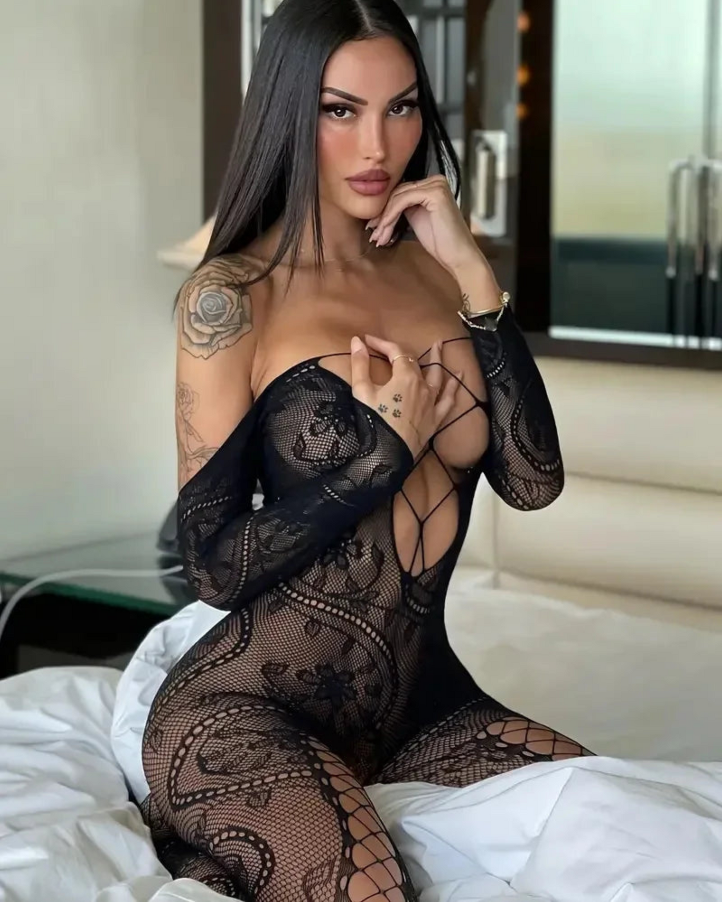 Patterned bodystocking made of sheer material